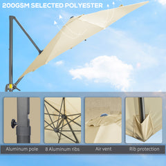 Outsunny 3 x 3(m) Cantilever Parasol with Cross Base, Garden Umbrella with 360√Ç¬∞ Rotation, Crank Handle and Tilt for Outdoor, Patio, Cream White