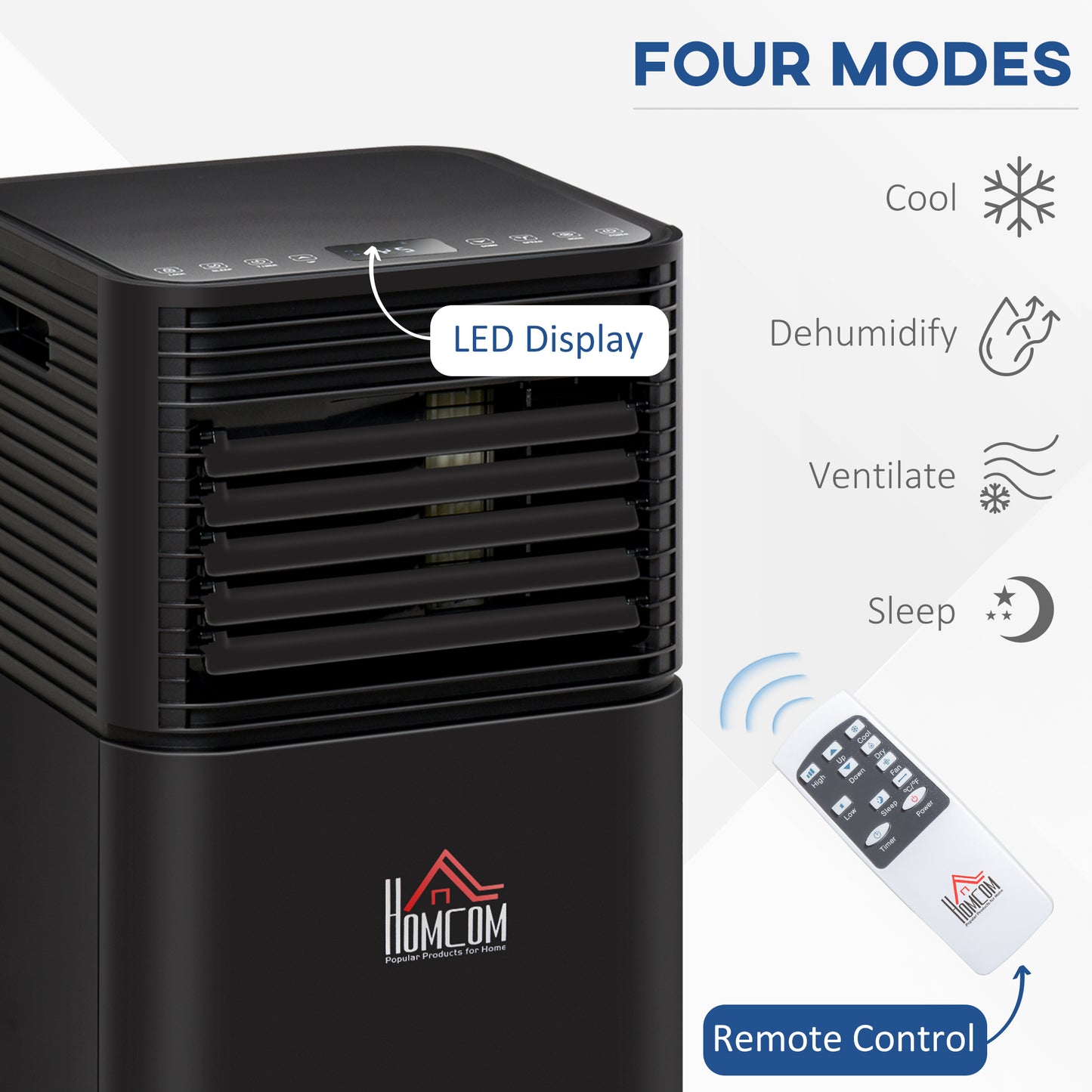 HOMCOM 7000 BTU 4-In-1 Portable Air Conditioner Unit Cooling Dehumidifying Ventilating for Room up to 26m√Ç¬≤, with Fan, Remote, 24H Timer, Window Mount Kit, R290, A Energy Efficiency