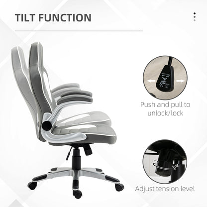 Vinsetto Computer Gaming Chair, Office Desk Swivel Chair, PU Leather Racing Chair with 90√Ç¬∞ Flip-up Armrest, Adjustable Height and Rolling Wheels, Grey