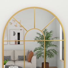 HOMCOM Modern Arched Wall Mirror, 91 x 60 cm Window Mirrors for Living Room, Bedroom, Gold Tone