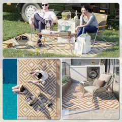 Outsunny Reversible Outdoor Rug, Plastic Straw Mat w/ Carry Bag Ground Stakes for Garden RV Picnic Beach Camping 182x274cm Brown