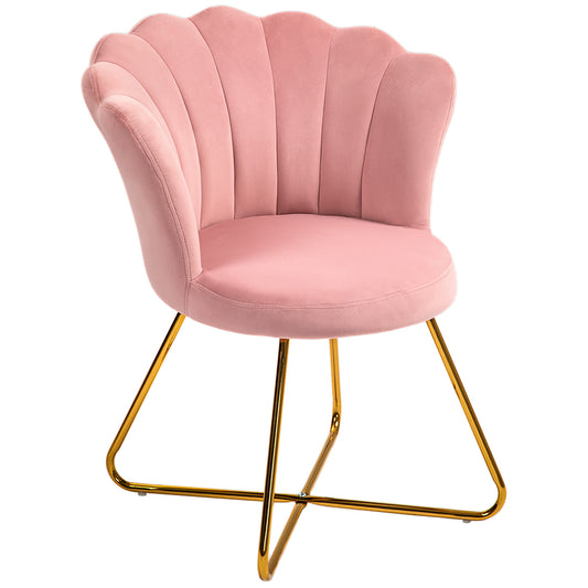 HOMCOM Velvet-Feel Lotus Petal Accent Chair - Pink