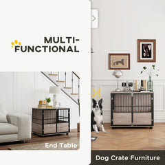 PawHut 80cm Furniture Style Dog Crate Dog Cage End Table Indoor with 3 Doors Soft Washable Cushion, for Medium Sized Dogs