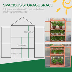 Outsunny Garden Cold Frame Polycarbonate Greenhouse with Adjustable Shelves, Double Doors, Openable Top Covers, Grow House for Flower Vegetable Plants, 80 x 47 x 138cm, Orange