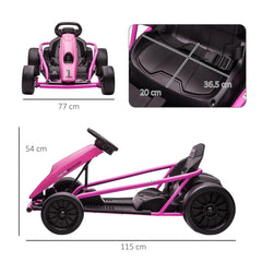 HOMCOM 24V Electric Go Kart for Kids, Drift Ride-On Racing Go Kart with 2 Speeds, for Boys Girls Aged 8-12 Years Old, Pink