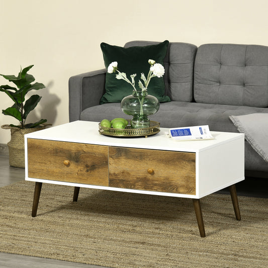 HOMCOM Coffee Table for Living Room, Office, Study Room, Reception Room, w/ 4 Storage Drawers, Sofa Table, Graceful Functional Table, Natural Wood