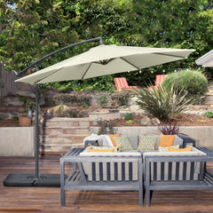 Outsunny 3(m) Garden Parasol Sun Shade Banana Umbrella Cantilever with Crank Handle, Cross Base Beige