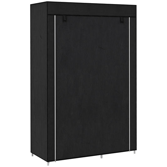 HOMCOM Fabric Wardrobe, Portable Wardrobe with 6 Shelves, 1 Hanging Rail, Foldable Closets, 103 x 43 x 162.5 cm, Black