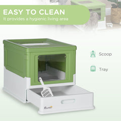 PawHut Hooded Cat Litter Box, Portable Pet Toilet, with Scoop, Front Entry - Light Green