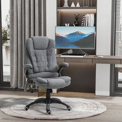 Vinsetto Massage Recliner Chair Heated Office Chair with Six Massage Points Linen-Feel Fabric 360√Ç¬∞ Swivel Wheels Grey