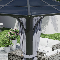 Outsunny 3 x 3(m) Hardtop Gazebo Canopy with 7mm Double Polycarbonate Roof, Garden Gazebo Permanent Pavilion with Mosquito Netting and Curtains for Patio, Deck, Dark Grey