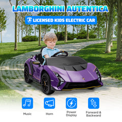 AIYAPLAY 12V Lamborghini Autentica Licensed Kids Electric Car with Remote Control, Four Suspension Wheels, Soft Start, Purple