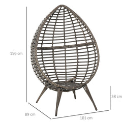 Outsunny Teardop PE Wicker Rattan Chair w/ Thick Cushions 4 Legs Outdoor Seat Egg Garden