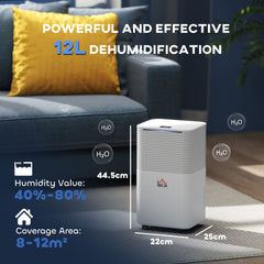 HOMCOM 12L/Day 2000ML Portable Quiet Dehumidifier for Home Laundry Room Bedroom Basement, Electric Moisture Air De-Humidifier with 3 Modes