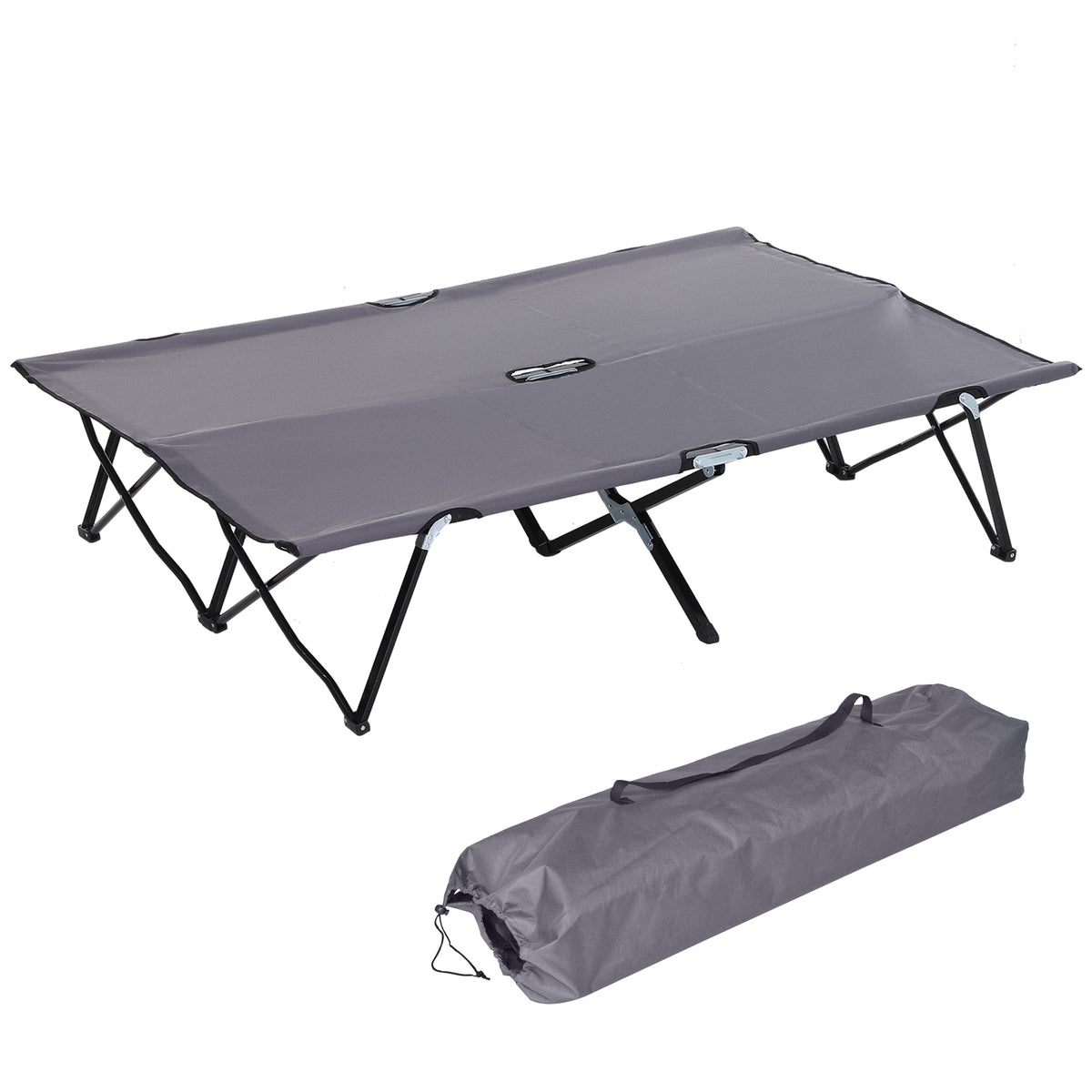 Outsunny Double Camping Cot Bed, with Bag - Grey