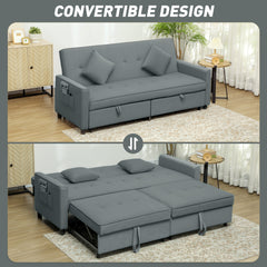 HOMCOM Three-Person Velvet-Feel Sofa Bed - Grey