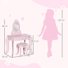 HOMCOM Kids Vanity Table & Stool Girls Dressing Set Make Up Desk Chair Dresser Play Set with Mirror Pink