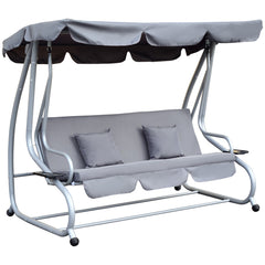 Outsunny 2-in-1 Garden Swing Seat Bed, 3 Seater Convertible Swing Chair Bench with Tilting Canopy, Cushioned Seat and 2 Pillows for Patio, Yard, Grey