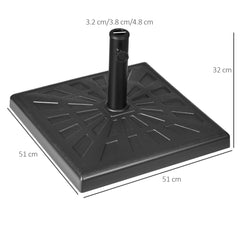 Outsunny 19kg Resin Garden Parasol Base Holder, Square Outdoor Market Umbrella Stand Weight for Poles of â32mm, â38mm, and â48mm, Black