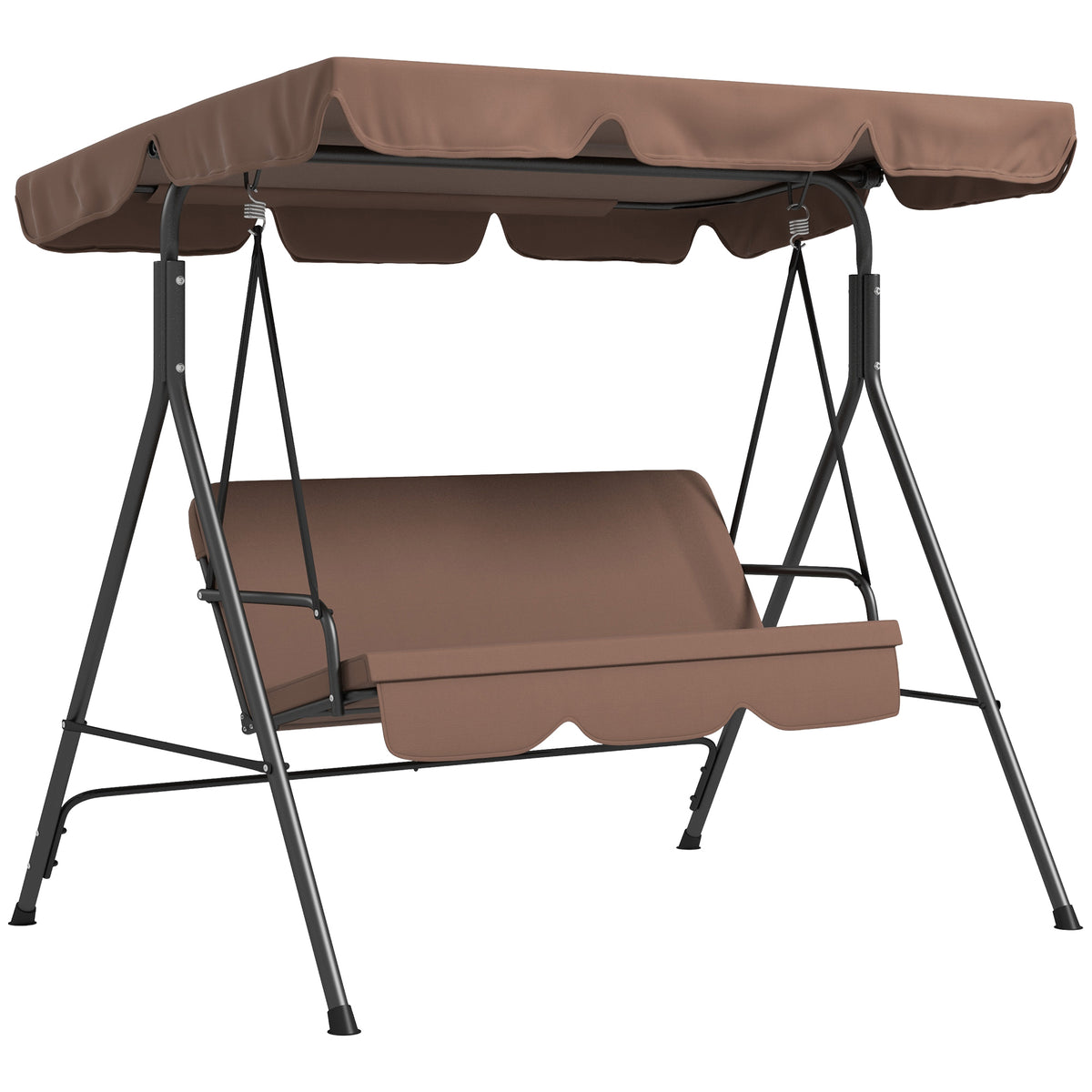 Outsunny Three-Seat Garden Swing Chair, with Adjustable Canopy - Brown