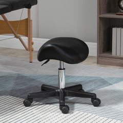 HOMCOM Saddle Stool, PU Leather Adjustable Rolling Salon Chair with Steel Frame for Massage, Spa, Beauty and Tattoo, Black