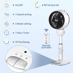 HOMCOM 9'' Air Circulator Fan 3 Speed 3 Mode, 70√Ç¬∞ Oscillation 90√Ç¬∞ Vertical Tilt, Height Adjustable, Remote Controller, for Living Room, Bedroom, Office, Black and White