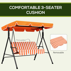 Outsunny Three-Seater Garden Swing Chair, with Adjustable Canopy - Orange Stripe