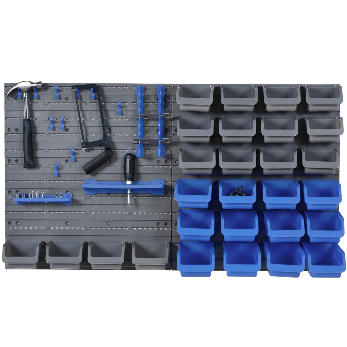 DURHAND 44 Piece Wall Mounted Tool Rack Organiser Storage Bins and Panel Set with Shelf Hook Screws Accessories Blue