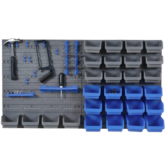 DURHAND 44 Piece Wall Mounted Tool Rack Organiser Storage Bins and Panel Set with Shelf Hook Screws Accessories Blue