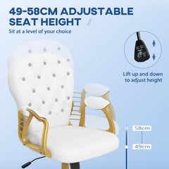 Vinsetto Height Adjustable Home Office Chair, Button Tufted Computer Chair with Padded Armrests and Tilt Function, Cream White