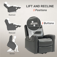 HOMCOM Power Lift Recliner Chair for Elderly, Overstuffed Faux Leather Riser and Reclining Chair with USB A+C Ports, Remote Control, Recliner Armchair for Living Room, Charcoal Grey