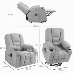 HOMCOM Oversized Riser and Recliner Chairs for the Elderly, Fabric Upholstered Lift Chair for Living Room with Remote Control, Side Pockets, Cup Holder, Light Grey