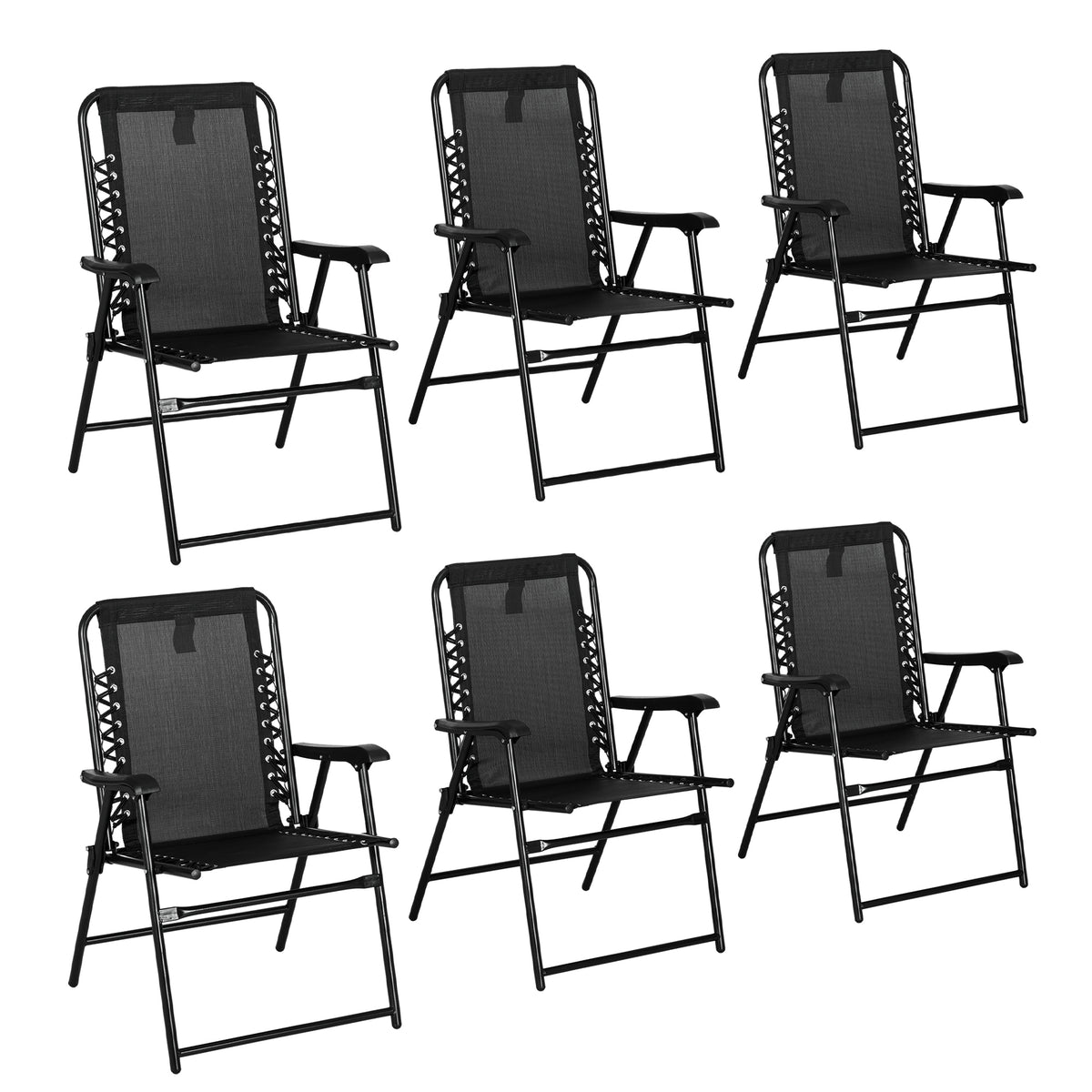 Outsunny 6 Pcs Patio Folding Chair Set, Outdoor Portable Loungers for Camping Pool Beach Deck, Lawn w/ Armrest Steel Frame Black