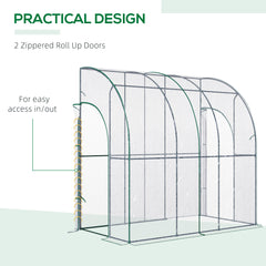 Outsunny Walk-In Greenhouse, Lean-to Small Greenhouse with Zipped Roll Up Doors, Tomato Greenhouse with Plastic Cover and Sloping Top for Flowers, Vegetables and Herbs, 214cm x 118cm x 212cm, Clear