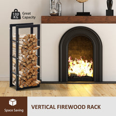 HOMCOM Metal Firewood Log Holder Tall Firewood Rack Indoor Outdoor Fireplace Wood Storage Shelf with Side Rails, Rust-Resistant, Black, 40W x 25D x 100H cm