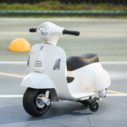 دراجة نارية كهربائية للأطفال مرخصة من HOMCOM Vespa بقوة 6 فولت تعمل بالبطارية لمدة تتراوح من 18 إلى 36 شهرًا مع مصباح أمامي بوق، باللون الأبيض