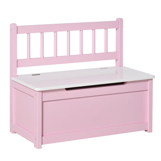 HOMCOM 2 In 1 Wooden Toy Box, Seat Storage Bench, Storage Chest Cabinet Organiser with Safety Pneumatic Rod, Pink