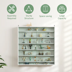 HOMCOM 7-Tier Wall Display Shelf Unit Cabinet w/ 6 Adjustable Shelves Glass Doors Home Office Ornaments 83x80cm, White