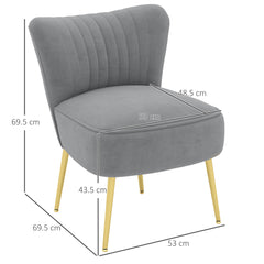 HOMCOM Set of 2 Accent Chairs, Upholstered Living Room Chairs with Gold Tone Steel Legs, Wingback Armless Chairs, Grey