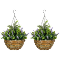 Outsunny Set of Two Artificial Hanging Lavender Flower Pots - Purple