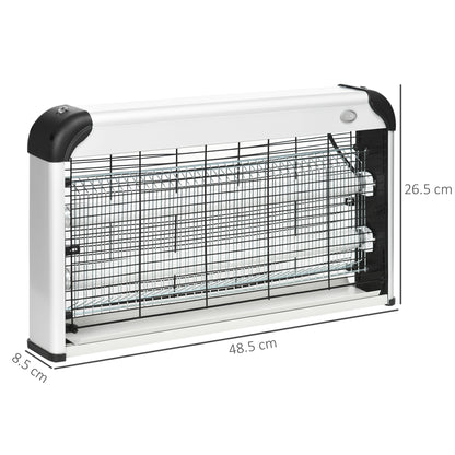 Outsunny 30W Electric Fly Zapper, Bug Zapper with UK Plug, 2 UV Bulbs, Hanging Chain, On/Off Switch and Removable Catch Tray, 60√£≈Ω¬° Coverage Insect Mosquito Killer for Indoor and Outdoor Use, Silver