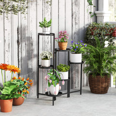 Outsunny 3 Tier Plant Stand Indoor Outdoor, Foldable Corner Plant Stands for Multiple Plants, Metal Round Flower Pot Holder for Patio Garden Balcony Living Room, Black