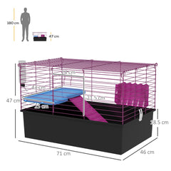 PawHut Chinchillas Small Rabbit Guinea Pig Small Animal Cage, Pet Playhouse, with Platform, Ramp, 71 x 46 x 47cm