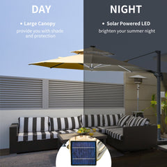 Outsunny 3m Cantilever Parasol w/ Solar Lights Power Bank Base 360√Ç¬∞ Spin Khaki