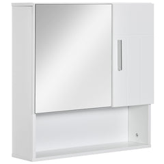 kleankin Bathroom Mirror Cabinet, Wall Mounted Storage Cupboard Organizer with Double Doors and Adjustable Shelf, White