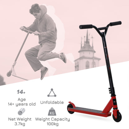 HOMCOM Street Stunt Scooter Intermediate and Beginner Freestyle Tricks Scooters For 14+ Teens Adult w/ Rear √è‚Ä†10cm Wheel & Brake - Red