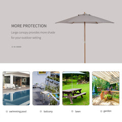 Outsunny 2.5m Wood Garden Parasol Sun Shade Patio Outdoor Wooden Umbrella Canopy Grey