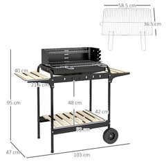 Outsunny Charcoal Barbecue Grill with Adjustable Grill Height, Portable BBQ Trolley with Ash Catcher and Wheels for Outdoor Garden Party Cooking, Black