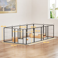 PawHut 12 Panels Heavy Duty Dog Playpen with Doors, for Small Dogs, 60cm High, Black