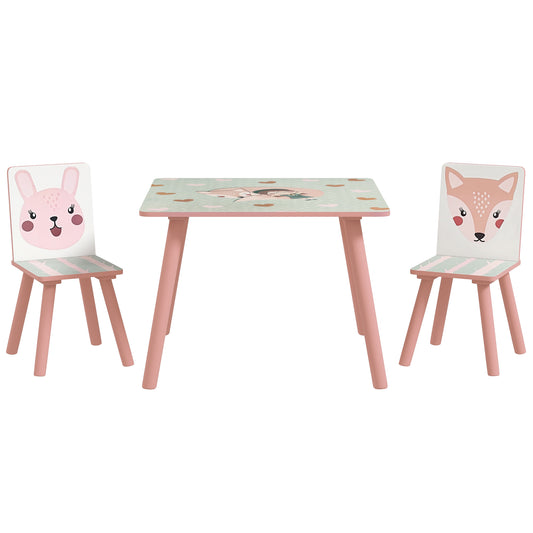 ZONEKIZ Kids and Table Chairs, Children’s Desk with Two Chairs, مجموعة أثاث للأطفال الصغار، للأعمار من 3 إلى 6 سنوات - وردي